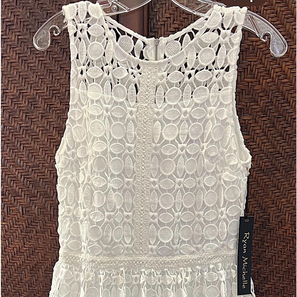 Ryan Michelle Lined White Lace dress. Size 8. New with Tags